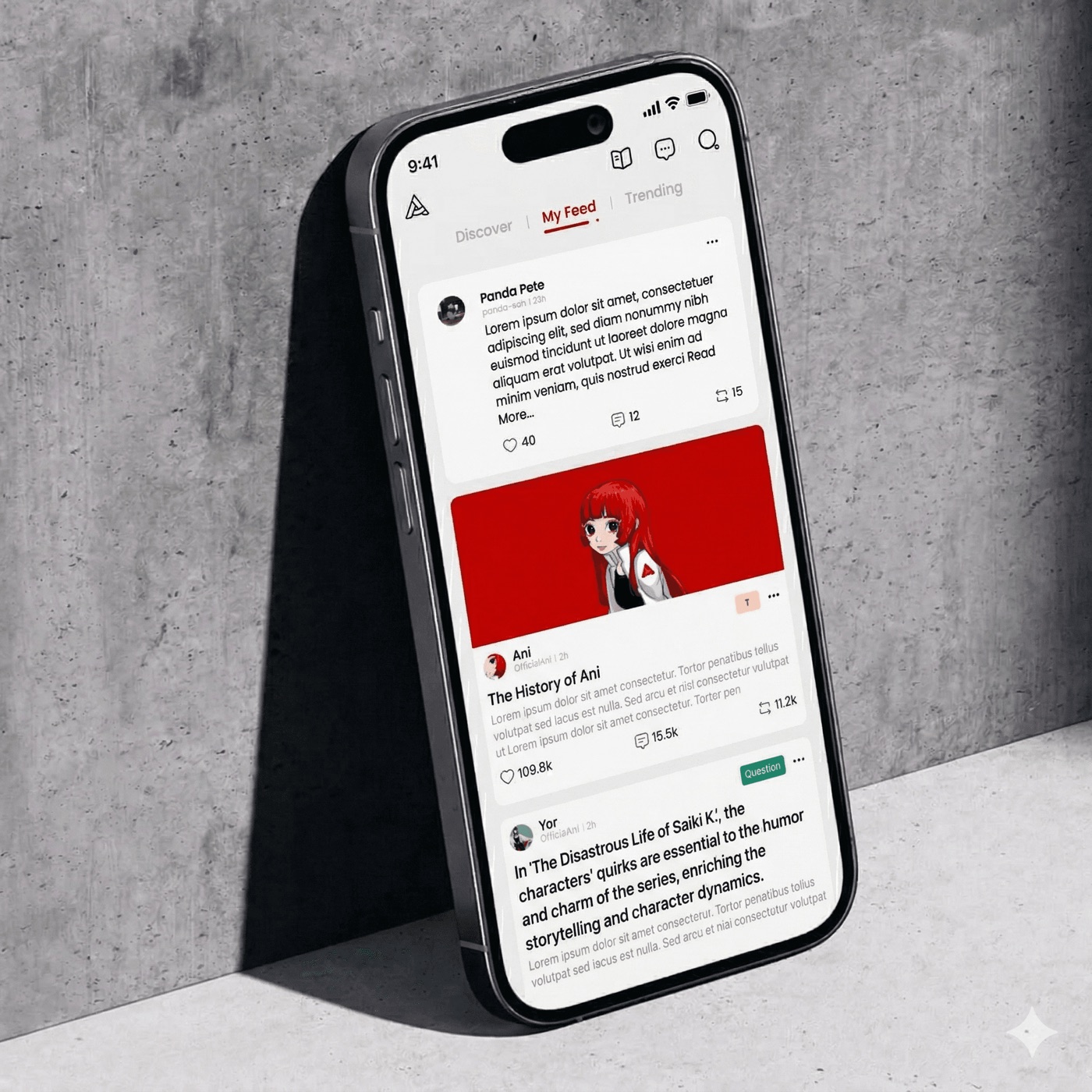 Ani community feed shown on a phone.